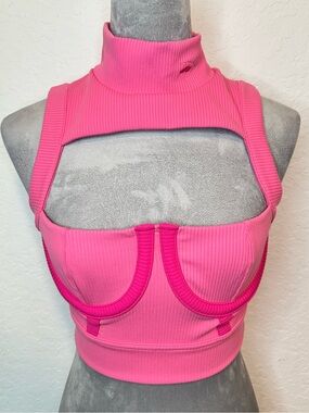 Reebok x Cardi B Ribbed Cutout Crop Top Pink NWT Size S